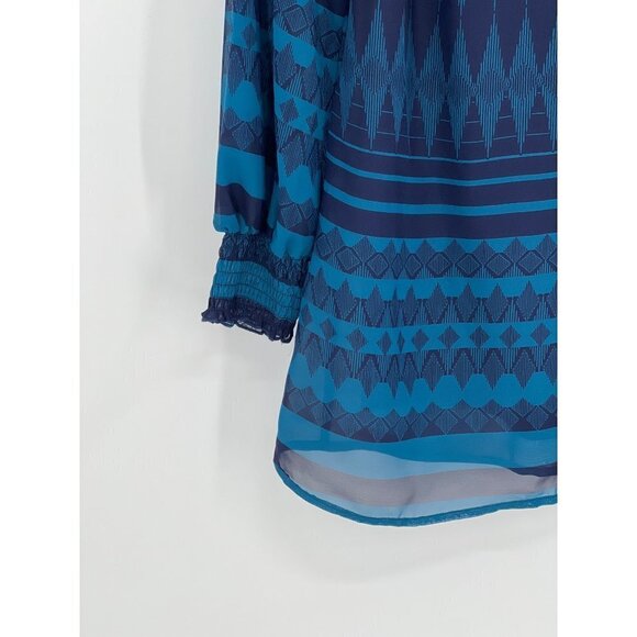 Love, Fire Shift Dress Size XS Sheer Overlay Lined Back Zipper Jewel Blue - Picture 2 of 12